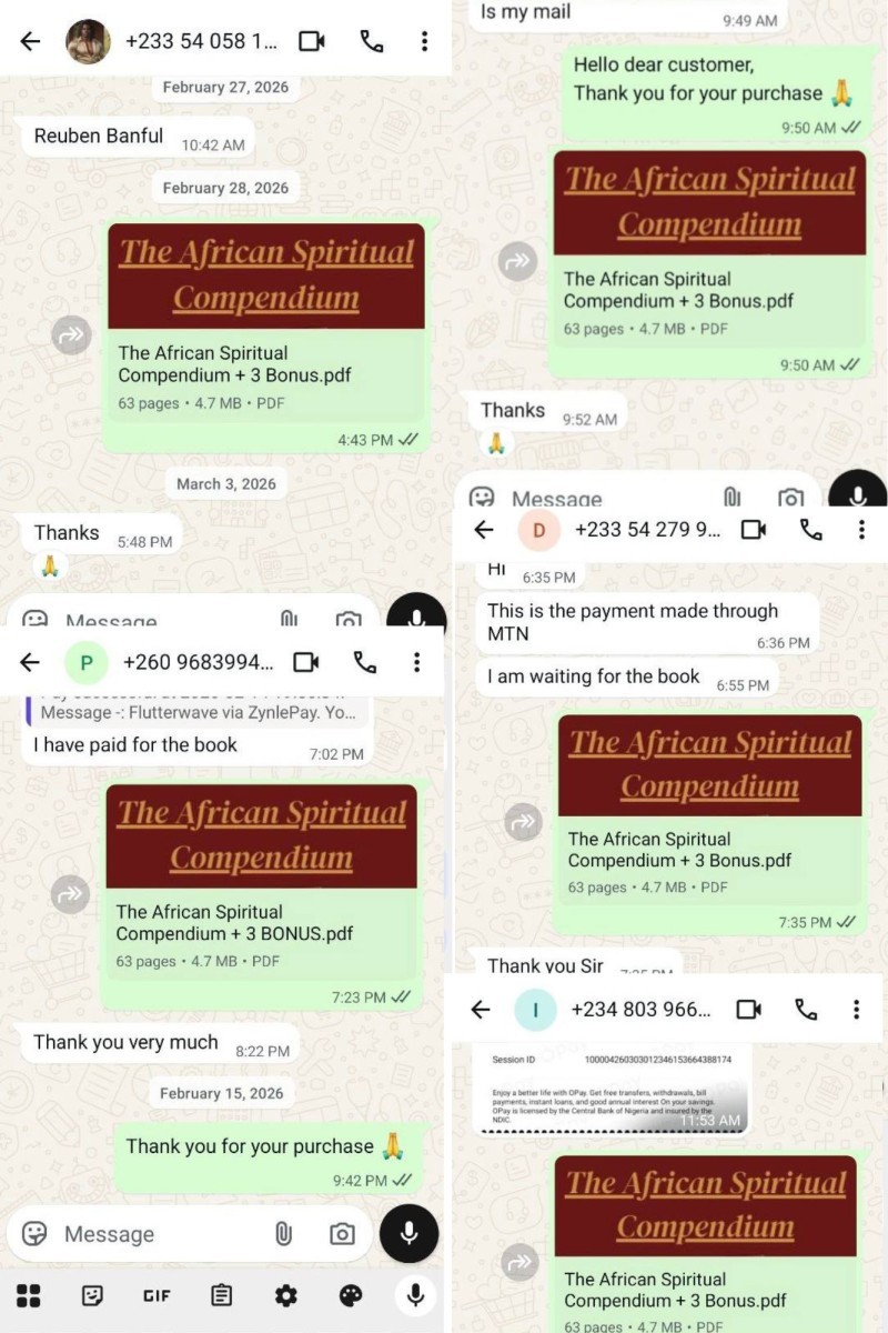 Real WhatsApp deliveries of the ebook to customers
